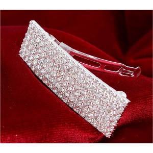 Hair Barrette - 12 PCS 6-Row Clear Rhinestone w/ French Clip - BT-TS0003-6